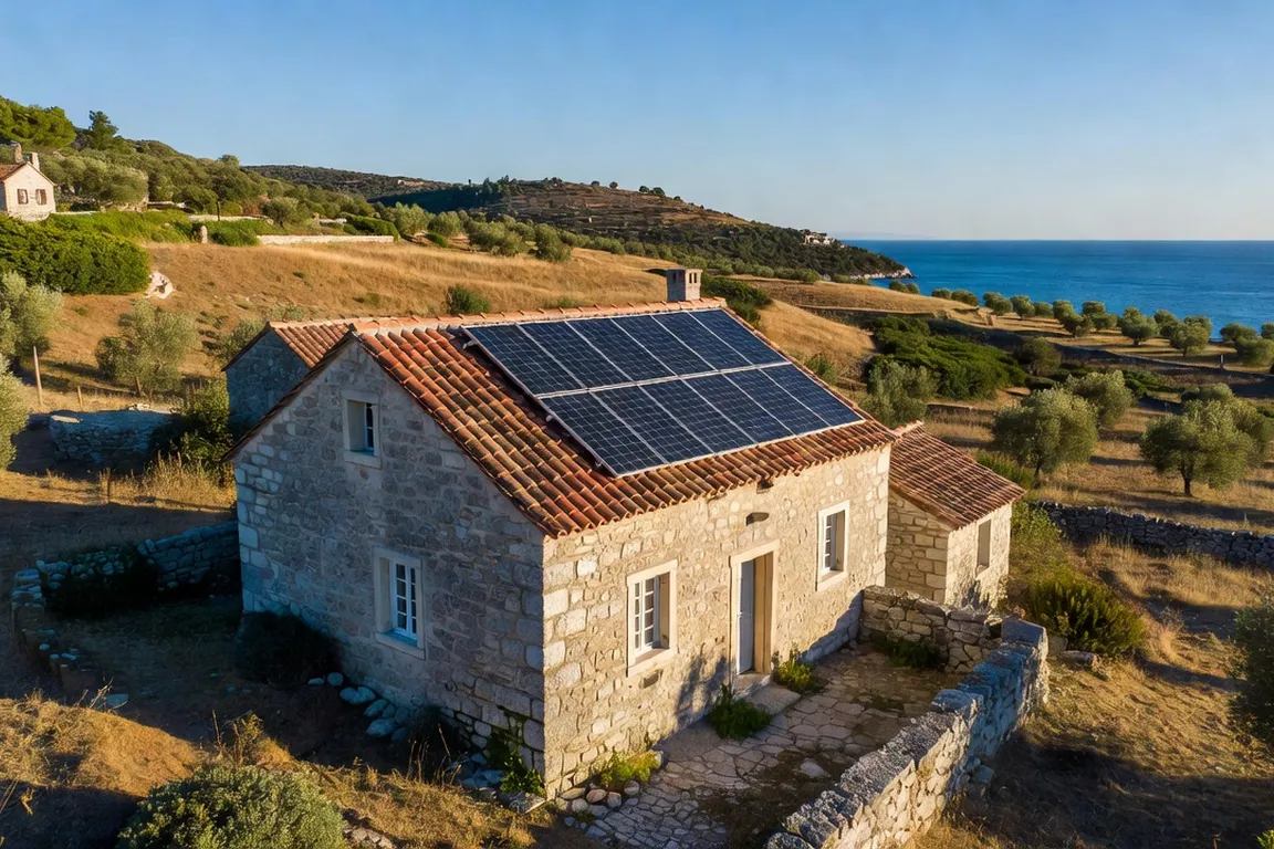 Panneaux solaires installés sur le toit d'une maison de location en Croatie