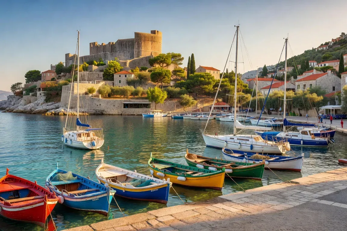Port de Hvar ville avec bateaux et forteresse médiévale