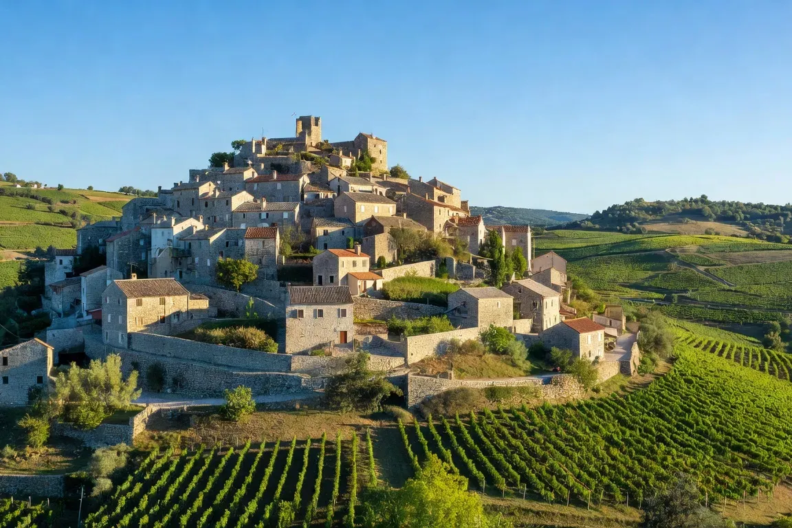 Village médiéval de Motovun en Istrie, collines et vignes