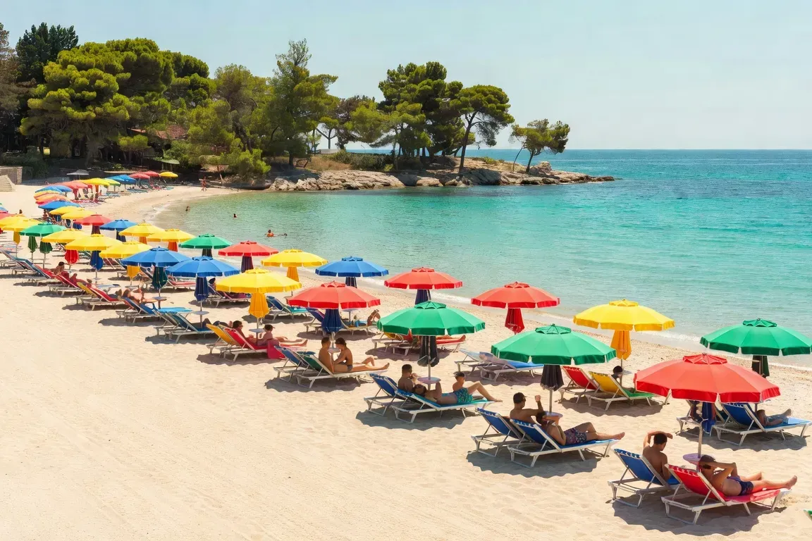 Plage de Borik à Zadar, parasols colorés et eau turquoise