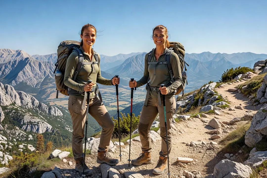 Deux randonneuses sur un sentier de montagne avec vue panoramique en Croatie