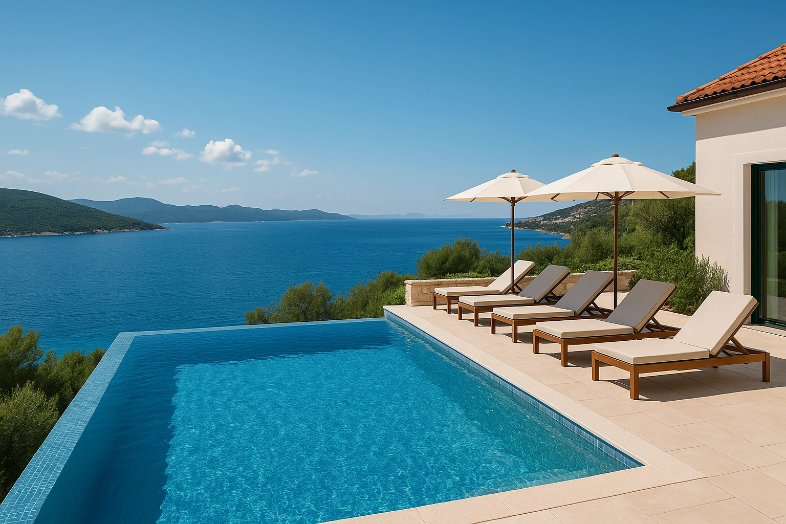 Maison avec piscine à débordement face à la côte dalmate