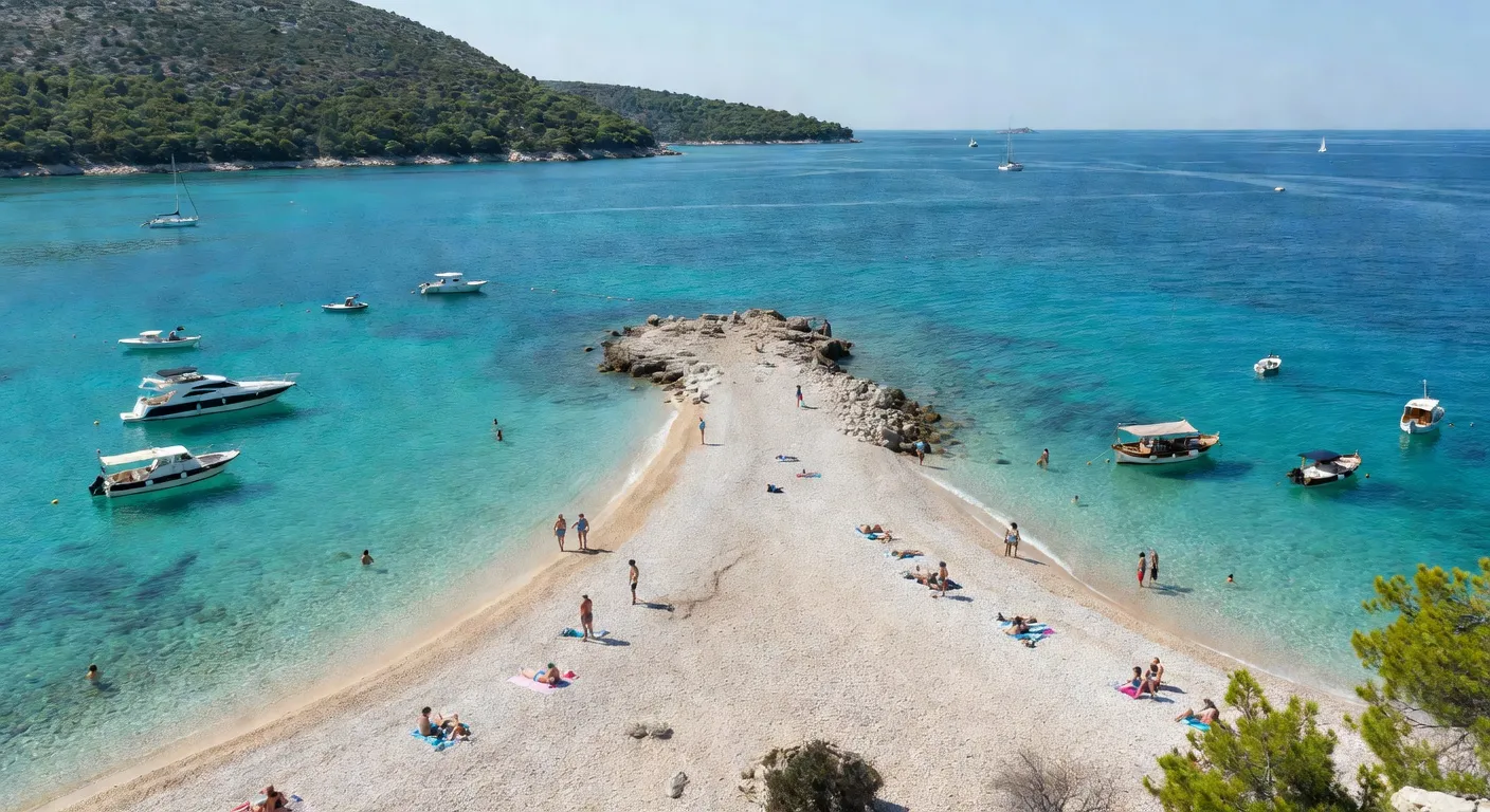 Vue panoramique sur les eaux turquoise de Brač depuis les collines de l'intérieur de l'île