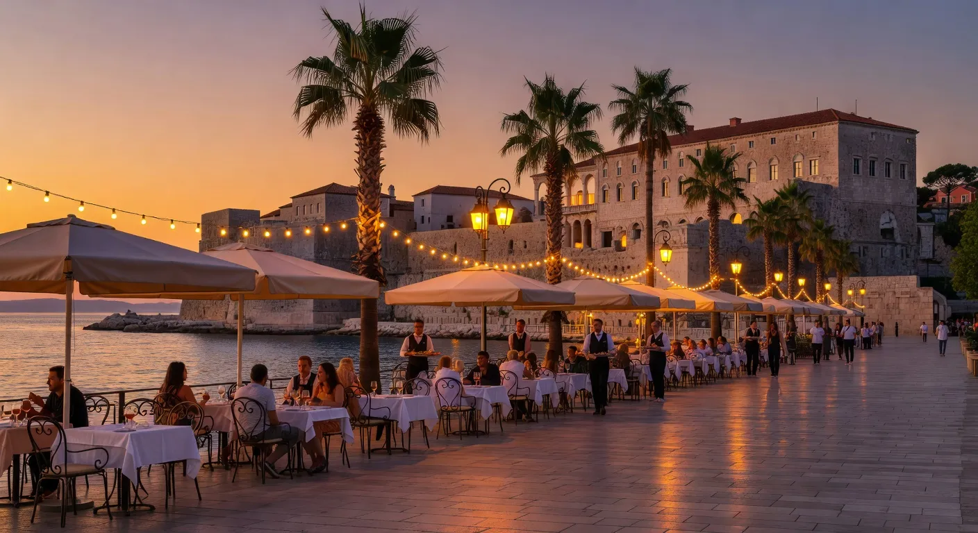 Front de mer de Split illuminé en soirée