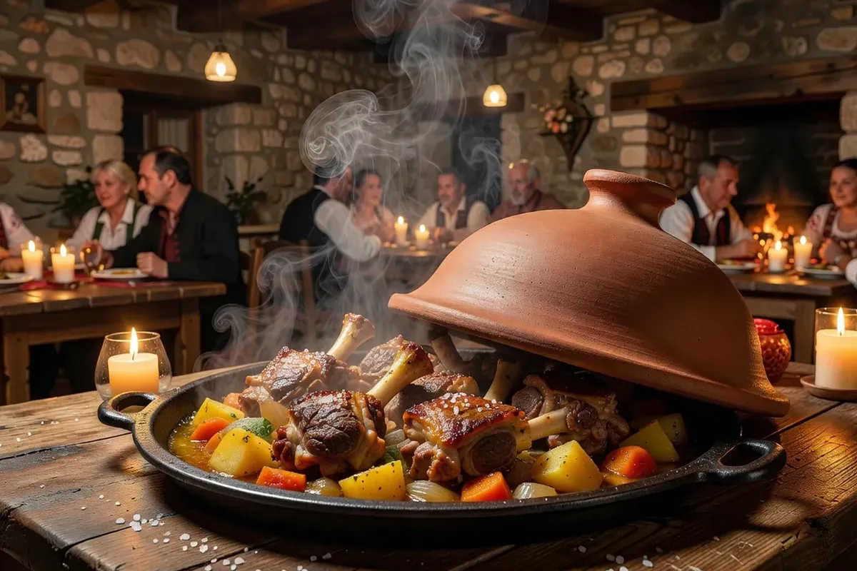 Plat de peka ouvert dans une konoba dalmate traditionnelle