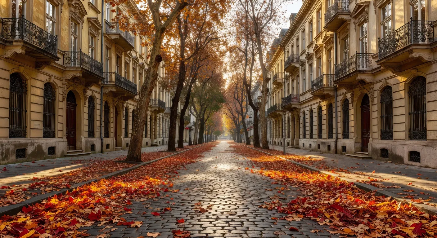 Rue elegante du centre de Zagreb avec architecture austro-hongroise et lumiere d'automne