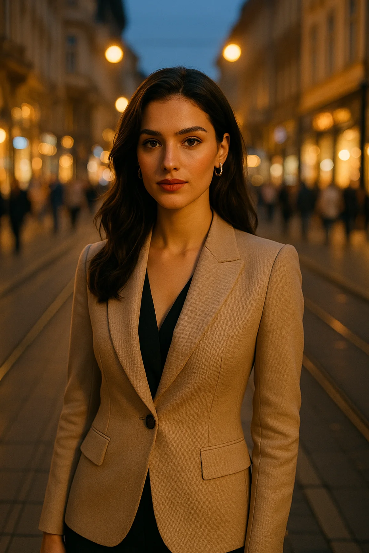 Femme croate élégante dans le centre de Zagreb en soirée